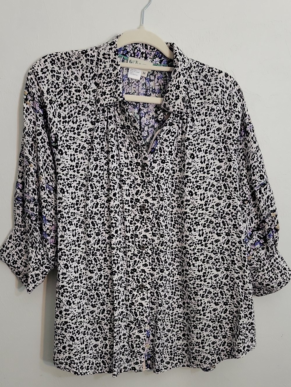 Gozzip Black & Lavender Floral Button-Down Shirt